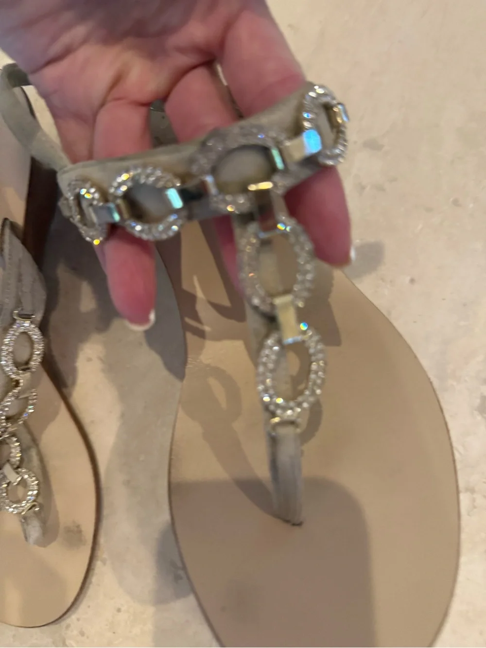 Women's Metallic Silver Chain-Link T-Strap Sandals